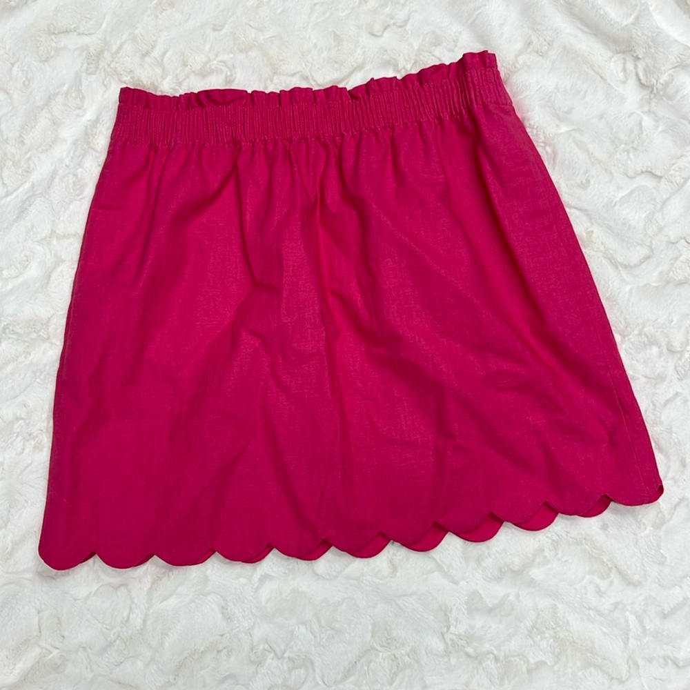 J.Crew Hot Pink‎ Fushia Scalloped Hem Linen/Cotton Blend Mini Skirt Sz 14